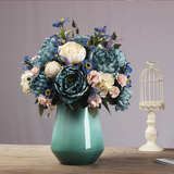 欧式牡丹高端韩式花艺套装餐桌摆件 客厅装饰假花仿真花盆栽摆设
