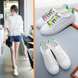 夏季女鞋休闲鞋镂空小白鞋女系带韩版白色运动板鞋2016潮透气鞋女