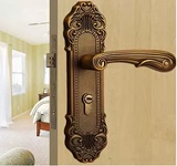 沙郎欧式仿古室内门锁 实木门锁纯铜卧室房门锁中式门锁把手锁具