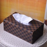 雅臣仕 格子皮革纸巾盒客厅抽纸盒创意欧式酒店餐巾纸盒家用车用