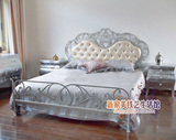 xD128欧式铁艺床1.8 双人铁床 公主软靠床 高档软包皮垫婚床1.5米