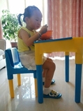 儿童桌椅组合翻盖小孩子朋友学习玩具幼儿园bb塑料套装吃饭餐桌凳