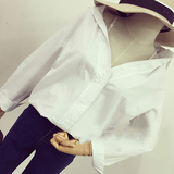 春季新款韩版纯色性感吊带露肩中长款白色衬衫女潮上衣