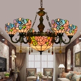 美式创意复古艺术玻璃田园客厅水晶吊灯欧式玫瑰花会所灯遥控LED