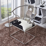 不锈钢太师椅欧式古典品质奢华客厅休闲扶手餐椅真奶牛皮座椅圈椅