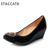 STACCATO/思加图秋季专柜同款漆皮绵羊皮优雅坡跟女单鞋ER995CQ5