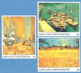 格林纳丁斯1991梵高百年纪念风光船绘画名画无齿邮票小型张3全新