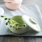 亿嘉陶瓷创意带盖碗日式甜品碗蒸蛋碗炖盅糖水小碗汤碗餐具微波炉