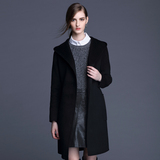 2015秋冬季新款 高端羊毛呢子外套女修身中长款双面羊绒大衣连帽