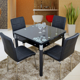 正方形钢化玻璃餐桌折叠桌吃饭桌子小户型伸缩餐桌椅组合现代简约