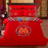 新结婚庆卡通床上用品四件套大红色全棉纯棉1.8/1.5m2米床单被套