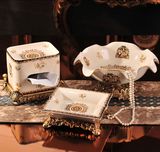 包邮欧式奢华土豪金陶瓷摆件套装果盘烟灰缸纸巾盒同系列瓷器摆设