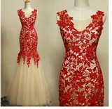 2014韩版婚纱新娘红色玫瑰花蕾丝收腰修身鱼尾 高档婚纱礼服