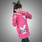 2015新款大童装冬季女童韩版兔子中长款加绒卫衣儿童加绒棉衣外套