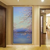 3d立体玄关壁画壁纸客厅过道走廊富士山装饰油画浮雕背景墙纸竖版