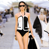 Victoria's Secret维多利亚的秘密泳衣三角连体黑白拼接温泉泳装