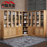 榆木实木书柜 现代简约全实木带门独立两门三门书柜转角书柜