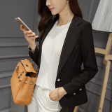 彩黛妃2016夏季新款女士通勤韩版小西装修身长袖纯色外套