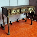 美式乡村实木复古书桌电脑桌人鱼腿办公桌玄关装饰桌边桌可定制