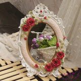 特价欧式复古典田园玫瑰手绘树脂化妆镜台式韩式创意精美结婚镜子