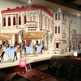 复古英伦建筑大型壁画 3d立体壁纸奶茶店服装店大型背景墙纸