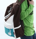 简约时尚拼接撞色帆布双肩包中学生情侣书包男女旅行包运动背包