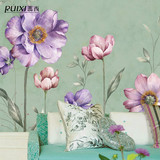 蕊西 复古典雅紫色花卉墙纸 客厅卧室书房壁画 手绘无缝壁纸墙布