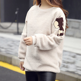 韩版卫衣女学生中长款长袖套头秋冬季宽松显瘦加厚加绒羊羔毛外套