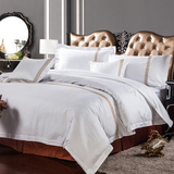 五星级酒店绣花床上四件套纯棉1.8/2.0m双人床单被套宾馆用品白色