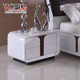 VVG 时尚现代床头柜简约白色钢琴烤漆双斗柜卧室组合套柜简易地柜