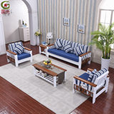 客厅木质沙发橡木欧式白色地中海实木沙发多功能布艺沙发床含布套