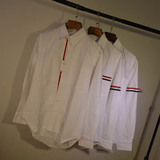 代购Thom Browne 男女款长袖衬衫 TB 条纹织带牛津纺白色衬衣潮牌