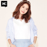 H:CONNECT时尚韩版女式镂空V领长袖T恤纯色打底衫2016春季新款