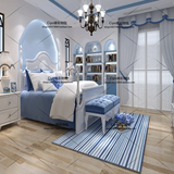 地中海蓝色条纹风格地毯 客厅 卧室 玄关 茶几 手工地毯满铺定制