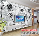 客厅沙发电视背景墙纸壁纸 3d立体怀旧复古黑白玫瑰个性大型壁画