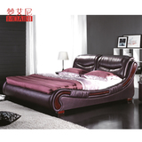 床皮床软床皮艺床真皮紫色时尚简约现代双人床1.8米结婚床实木边