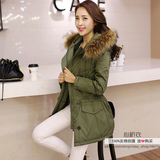 2015韩版冬装新款军工装大毛领中长款羽绒服大码外套女连帽多口袋