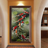 日康 手绘现代欧式壁画客厅走廊风水挂画 九鱼图油画玄关装饰画