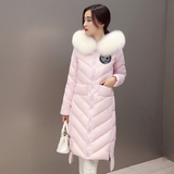 2015冬装新款韩版棉衣女长款过膝大毛领连帽加厚修身显瘦外套