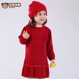 女童针织毛衣连衣裙1-2-3-4岁宝宝纯棉长袖红色线衣新年衣服春装