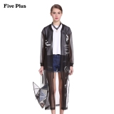 Five Plus2016新品女夏装印花棒球服式长款宽松外套2HM2051600