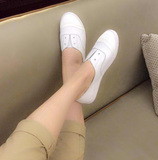 【包邮】韩版新品头层牛皮贝壳圆头套脚真皮单鞋时尚小白鞋女鞋