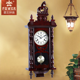 霸王机械报时挂钟欧式客厅复古创意摆钟仿古壁钟中式古典实木挂表