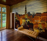 欧式城市建筑墙纸壁纸 酒店客房卧室背景墙手绘壁画 复古油画壁纸