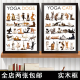 个性瑜伽猫狗装饰画 宠物店创意广告海报有框画 饰品家居客厅墙画