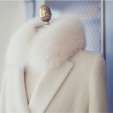 2015冬简约韩版女装中长款呢子大衣收腰白色暗扣羊毛呢外套 女潮