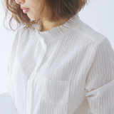 2016韩版春装学院风木耳花边纯棉立领白衬衫女打底衫长袖大码衬衣