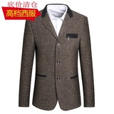2016春季新款中老年男士休闲商务羊毛呢西装 韩版修身大码单外套