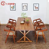 实木餐桌椅组合 美式复古主题西餐厅咖啡厅休闲桌 长方形桌椅组合