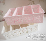 日本大创代购 日本制 进口唯美欧式典雅玫瑰粉白镂空桌面收纳盒
